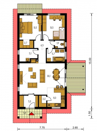 Grundriss des Erdgeschosses - BUNGALOW 169